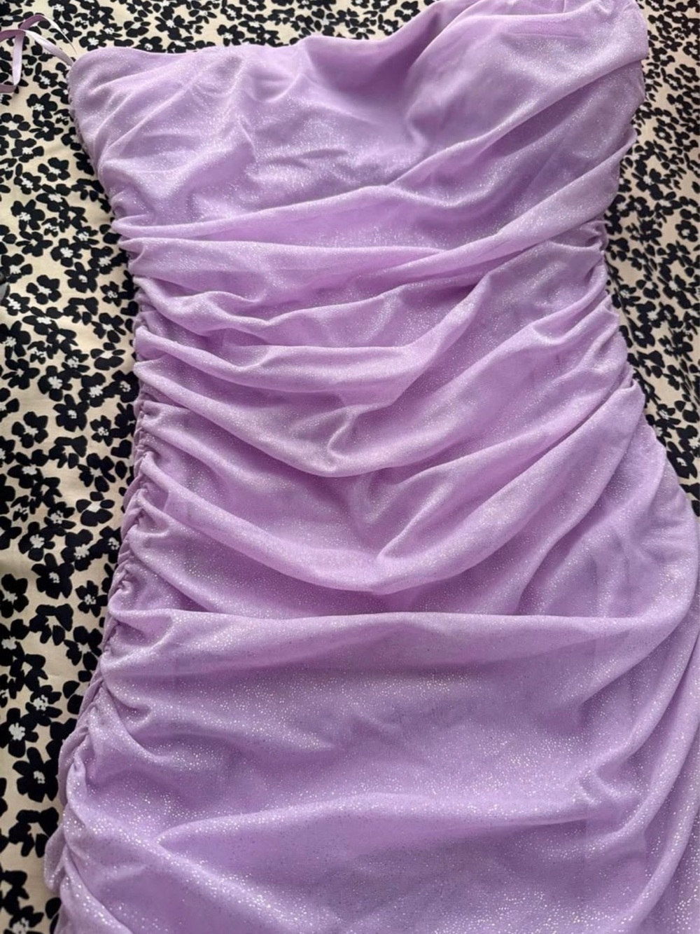 Shimmery Lavender Ruched Strapless Dress